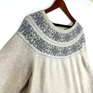 Croft & Barrow XL Fair Isle Yoke Sweater Beige Metallic Knit Cozy Winter Nordic thumbnail 2