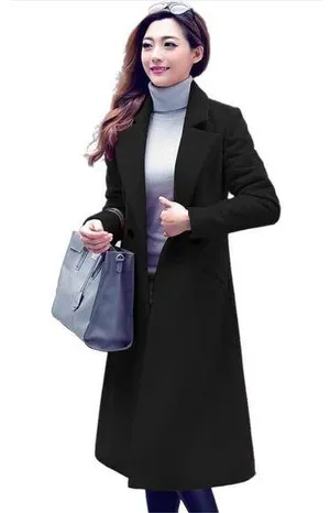 NEW Black Long Wool Blend Coat Peacoat XS thumbnail 1