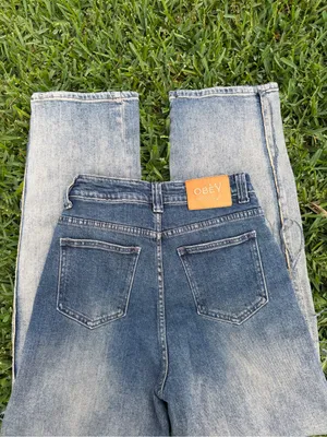 Obey Straight Leg Raw Hem Side Seam Jeans Women’s Size 24 Y2K Skater Denim thumbnail 7