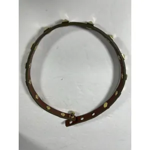 Olive Green Leather Studded Choker Necklace Gold Tone Pyramid Studs 15.5” thumbnail 8