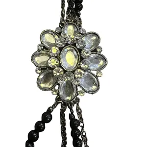 Lane Bryant multi strand necklace black Clear Rhinestone asymmetrical 34" thumbnail 3