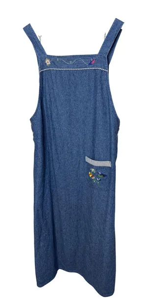 Teddi Vintage Denim Embroidered Hummingbird Pinafore Jumper Dress Blue Large thumbnail 1