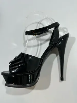 Yves Saint Laurent YSL Tribute Y Bow Black Patent Leather Platform Sandals 38.5 thumbnail 5