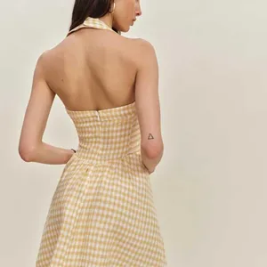 Camila Coelho Yellow Gingham Halter Sun Dress Sz LRG NWT thumbnail 3