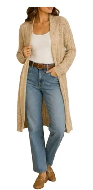 Tommy Bahama Sweater Womens Size XS Tan Long Open Front Knit Duster Cardigan thumbnail 1