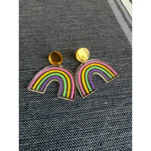 Rainbow Acrylic Dangle Earrings Pastel Pride Statement Earrings thumbnail 3