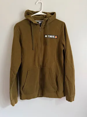 Nike Just Do It Full Zip Hoodie Olive Brown Size S thumbnail 1