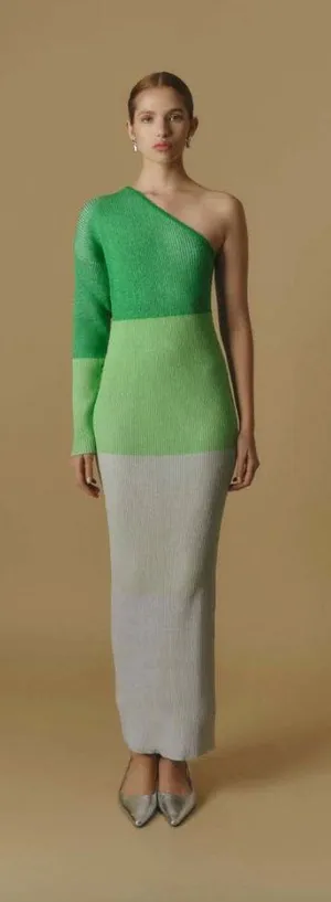 Baobab Leaves Knit One Shoulder Maxi Dress Pistachio Cream Womens Size XS thumbnail 1