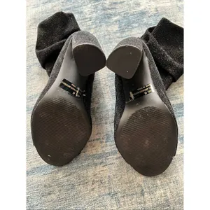 Qupid Black Sparkle Fabric Peep Toe Side Zip Block Heel Boots Size 6 thumbnail 9