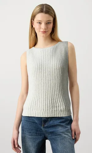 Abercrombie & Fitch Bare Shaker Sweater Tank Cream S Chunky Knit Sleeveless Knit thumbnail 1