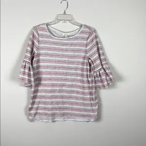 Max Studio Striped Bell Sleeve Top Cream Red Black Textured Size Medium NWT thumbnail 7