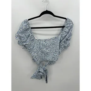 Altar'd‎ State Crop Top Women Large Blue Microfloral Milkmaid Summer Tie Back thumbnail 2
