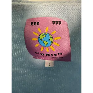 Unif Baby Blue Angora Blend Cropped Cardigan Sweater Size Large thumbnail 6