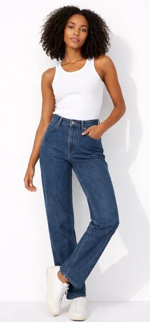 St John Sport Women Blue High Rise Wide Leg Jeans 8 Made in USA Normcore Preppy thumbnail 1