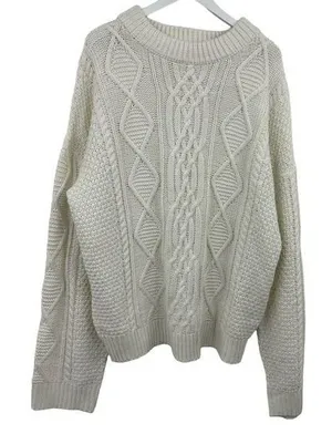 Simply Couture Fisherman Cable Knit Plus Size Sweater Cream Size 2X thumbnail 1