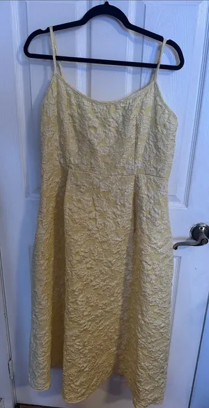 Pale Yellow Textured Midi Dress with Spaghetti Straps thumbnail 1