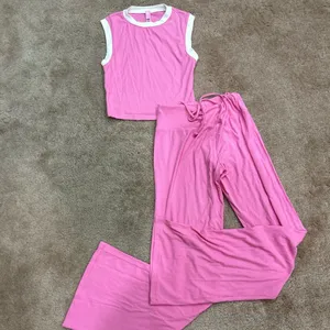 Women Skims Hot Pink Soft Lounge Ribbed Set Drawstring Pants and Tank in Blush thumbnail 3