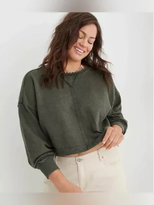 aerie cropped Olive Green Pullover Sweatshirt thumbnail 6