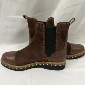 Free People $158 Women's Brown Suede Leather Western Chelsea Scalloped Boot EU38 thumbnail 4
