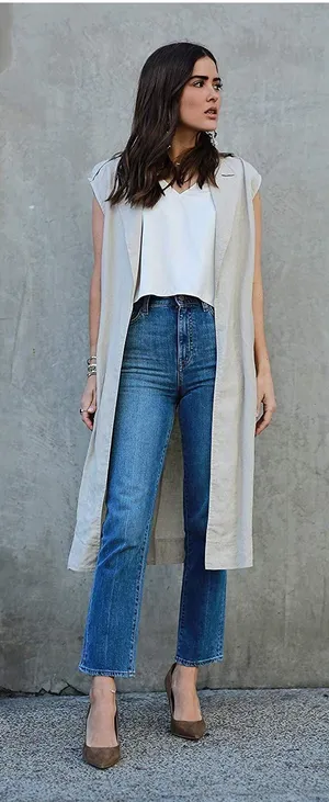 The Drop by Paola Alberdi Natural Oversized Sleeveless Long Linen Vest thumbnail 1