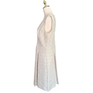 Alex‎ Marie Beige White Striped V-Neck Pleated Sheath Dress Womens Size 12 thumbnail 5