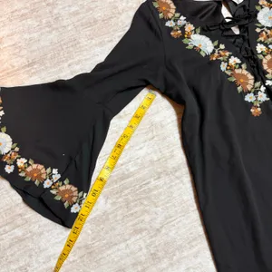 Va Va Joy Han Womens Small Black Embroidered Floral Midi Dress Retro Bell Sleeve thumbnail 6