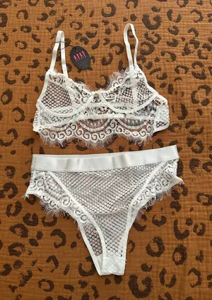 Avidlove Sheer White Lace Bralette & Bikini Set - Feminine Mesh Intimates thumbnail 1