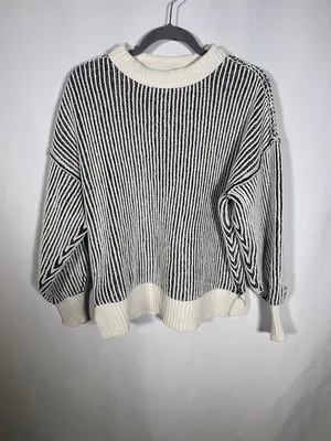 Aerie Womens Beyond Chenille Black White Crewneck Sweater Xs thumbnail 2