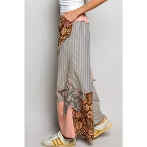 POL Striped Floral Patchwork Wide leg Pants with Side Big Star‎ Patch thumbnail 2