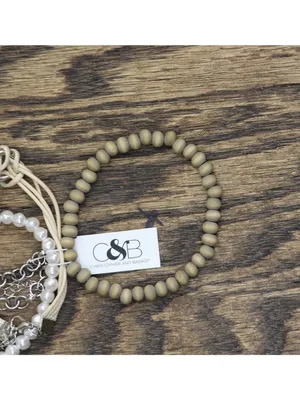 NWT Christopher & Banks Bead Cord Chain Bracelets Tan Brown / White 7" + 3" thumbnail 3
