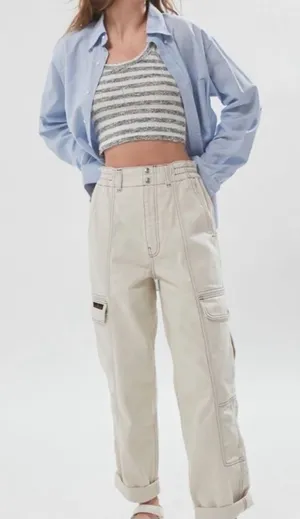 BDG Urban Outfitters Relaxed Skate Cargo Jeans Cream High Rise Size 27 thumbnail 1