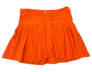 Free People Orange Smocked Elastic Waist Mini Skirt Pleated Gauze Ruffles Large thumbnail 1