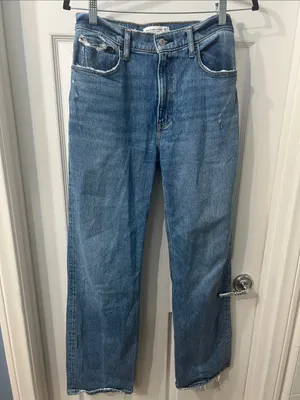 Abercrombie & Fitch The 90s Relaxed Jean High Rise Size 26R in Distressed Medium thumbnail 8
