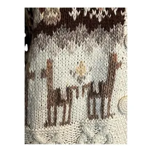 Red Camel Llama Novelty Cardigan Sweater Womens Large Cream Brown Vintage‎ Ramie thumbnail 2