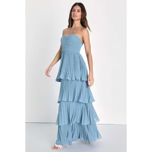 NWOT Lulus Seriously Sensational Light Blue Strapless Tiered Maxi Dress Size L thumbnail 4