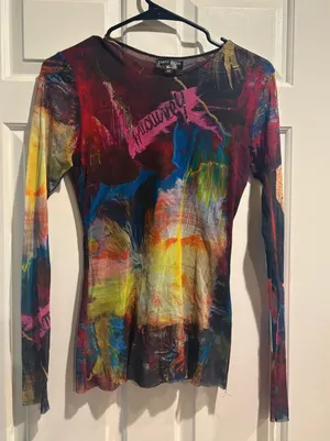 Petit Pois by Viviana G multicolor mesh top sz M Y2K whimsigoth art to wear thumbnail 1