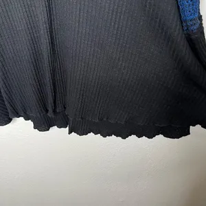 Free People Black Blue Snow Day Knit Thermal Top Medium thumbnail 5