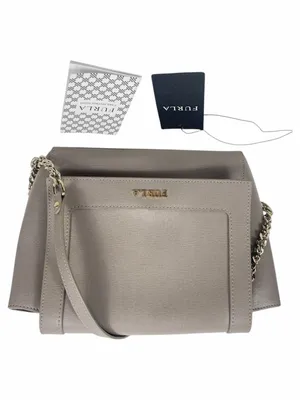 Furla Ginevra Leather Mini Crossbody Bag Sabbia Beige Gray Gold Chain thumbnail 2