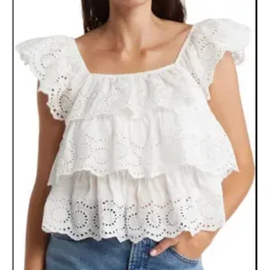 Love Shack Fancy LIV LA Eyelet lace ruffle top thumbnail 1