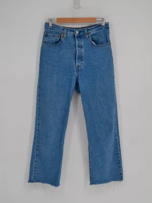 Levi's Ribcage Straight Ankle Jeans Blue Womens 30 High Rise Fray Hem Button Fly thumbnail 3
