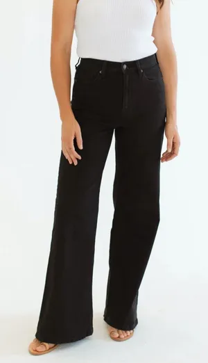 NWT CARLY JEAN LOS ANGELES CJLA Holland Wide Leg Jeans Black 1X thumbnail 1