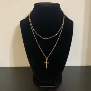3/$30 💛 Gold Double Cross Pendant Necklace thumbnail 2
