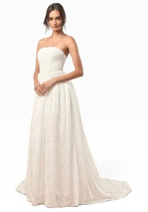 Lulus Shiori White Lace Bustier Basque Waist Strapless Maxi Dress size M NWT thumbnail 1