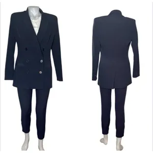 EXPRESS Blue Pantsuit Dark Navy Pants Double Breasted Blazer Jacket Size Small thumbnail 12