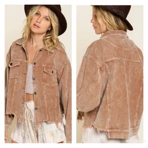 POL Frayed Hem Vintage Inspired Teddy Bear Brown Cropped Corduroy Jacket S thumbnail 3