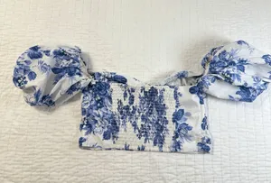 Abercrombie & Fitch Blue Floral Puff Sleeve Crop Top M Cottagecore Coquette thumbnail 12