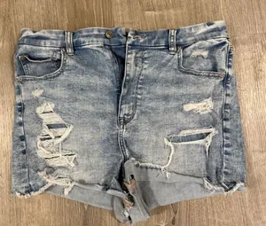 American Eagle Women's 14 Curvy Hi Rise Shortie Denim Shorts Distressed thumbnail 1