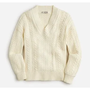 J. Crew Aran Cable Knit V-Neck Sweater Cream XS Tennis Prep Scandi Chic Preppy thumbnail 11