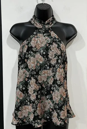 Heartloom Black Floral Halter Top Size Small Lined thumbnail 1