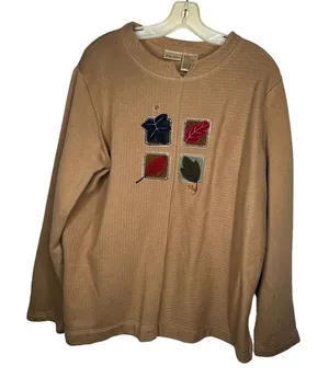 Vintage Bobbie Brooks Fall Themed Shirt Tan Size XL thumbnail 1